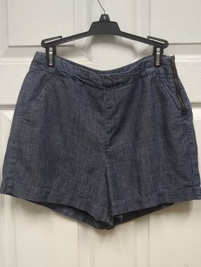 Level 99, Dark Indigo Linen Blend Chambray"Denim-Look"  Shorts-Pockets+ Side Zip